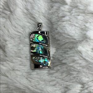 Silver and Abalone pendant shimmering blues, greens and pearl colors